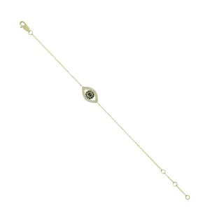 Handmade 14k Yellow Gold Black White Diamond Evil Eye Charm Chain Bracelet