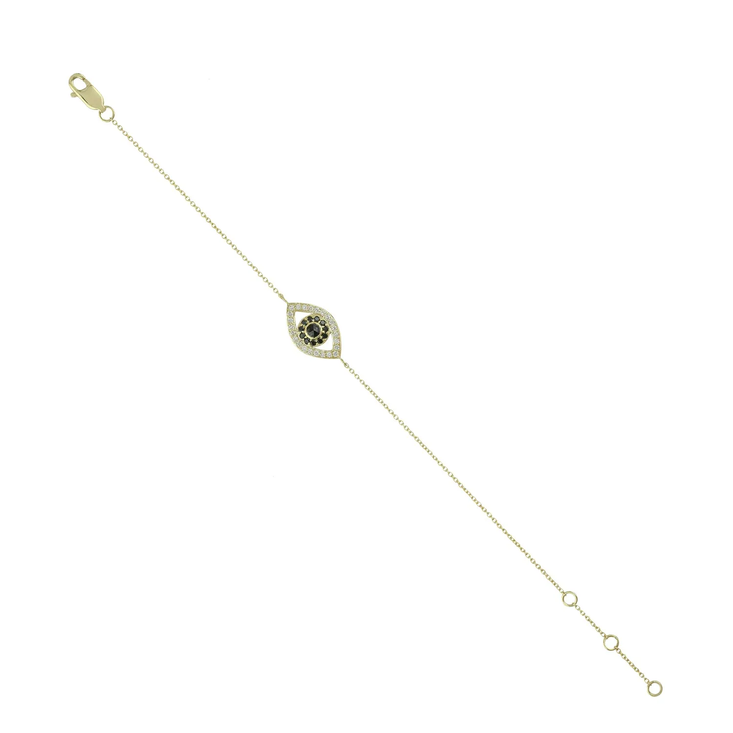 Handmade 14k Yellow Gold Black White Diamond Evil Eye Charm Chain Bracelet