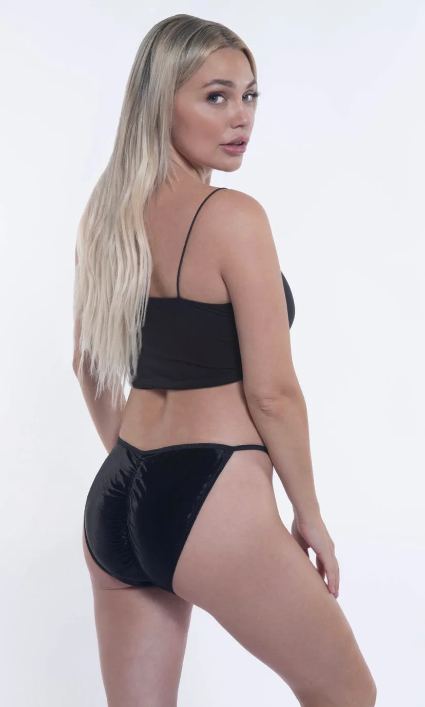 Hi-Cut Ruched Satin String Bikini