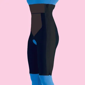 High Waist Compression Girdle Above Knee - Contact Closure with Zipper, Black (#2061)