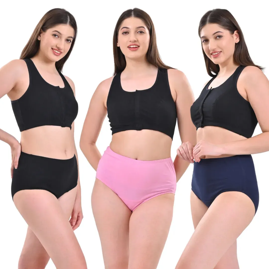 High Waisted Panties | Brief Cut | Full Butt & Hip Coverage | Flattens Belly, Slims & Shapes Silhouette | Soft Elastic At Waist, Leg Openings & Thigh Round | Friction Free & Rash Free | Pack Of 3