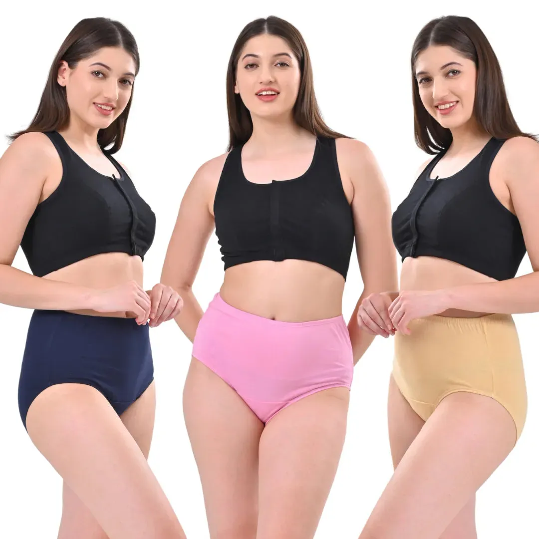 High Waisted Panties | Brief Cut | Full Butt & Hip Coverage | Flattens Belly, Slims & Shapes Silhouette | Soft Elastic At Waist, Leg Openings & Thigh Round | Friction Free & Rash Free | Pack Of 3