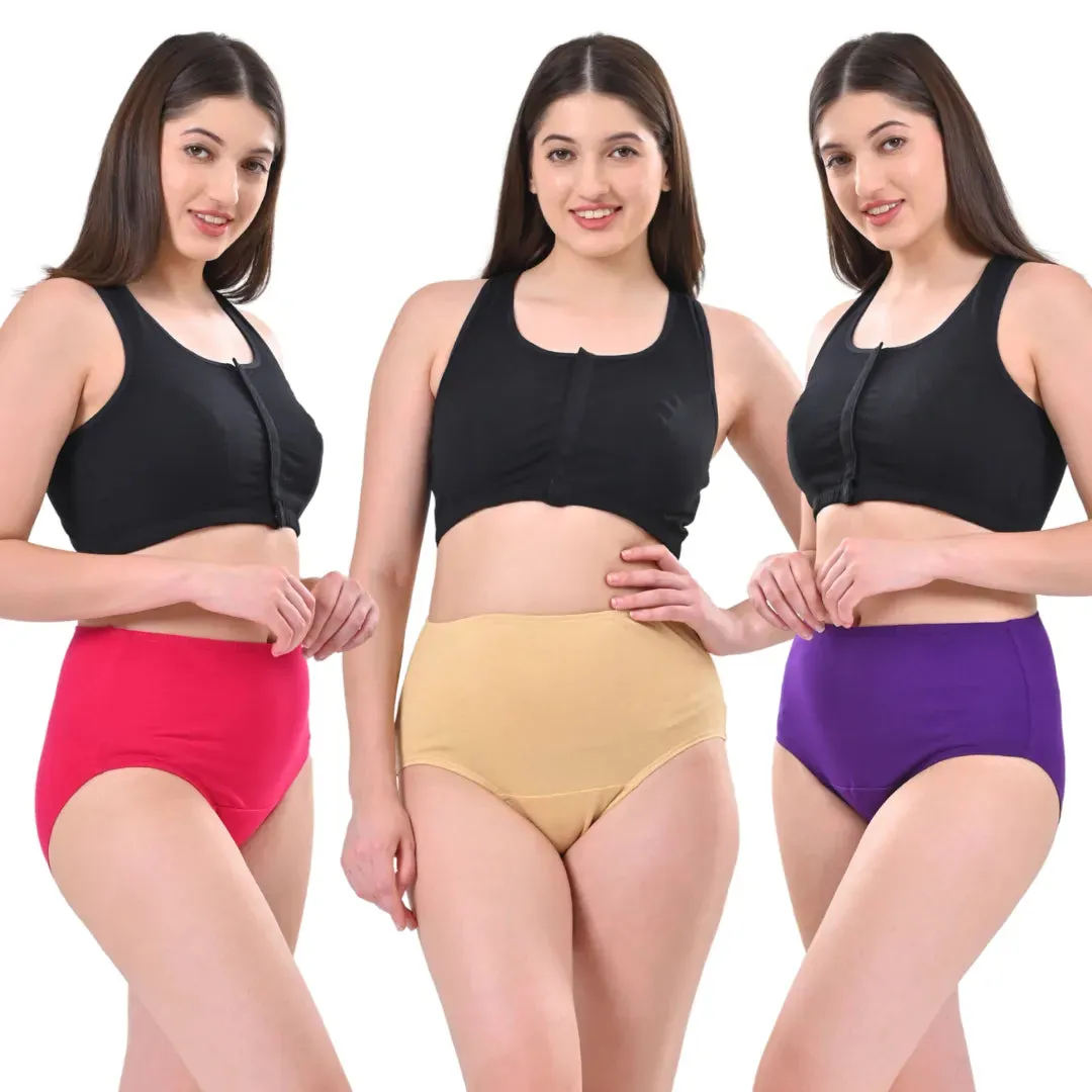 High Waisted Panties | Brief Cut | Full Butt & Hip Coverage | Flattens Belly, Slims & Shapes Silhouette | Soft Elastic At Waist, Leg Openings & Thigh Round | Friction Free & Rash Free | Pack Of 3