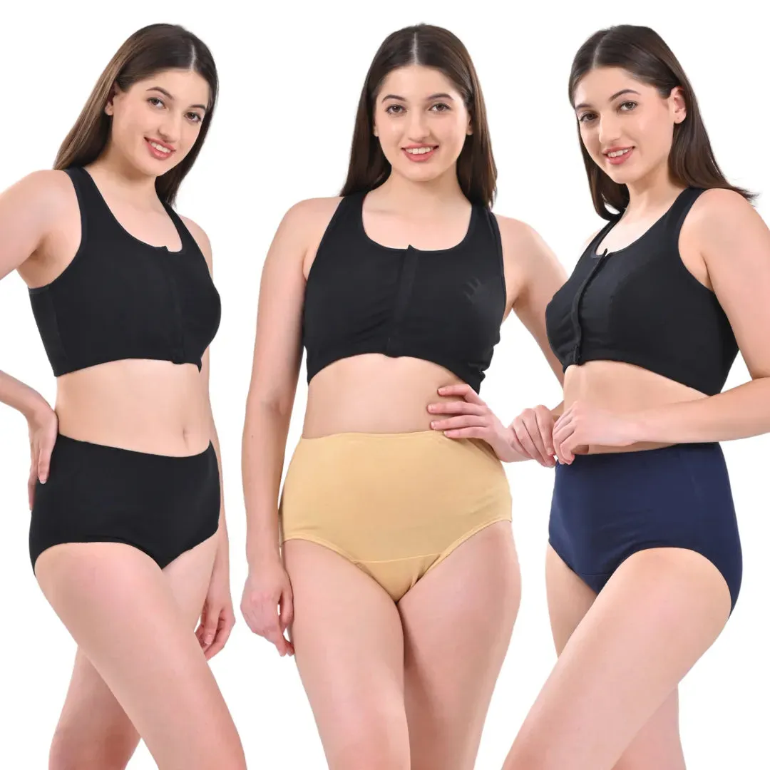 High Waisted Panties | Brief Cut | Full Butt & Hip Coverage | Flattens Belly, Slims & Shapes Silhouette | Soft Elastic At Waist, Leg Openings & Thigh Round | Friction Free & Rash Free | Pack Of 3