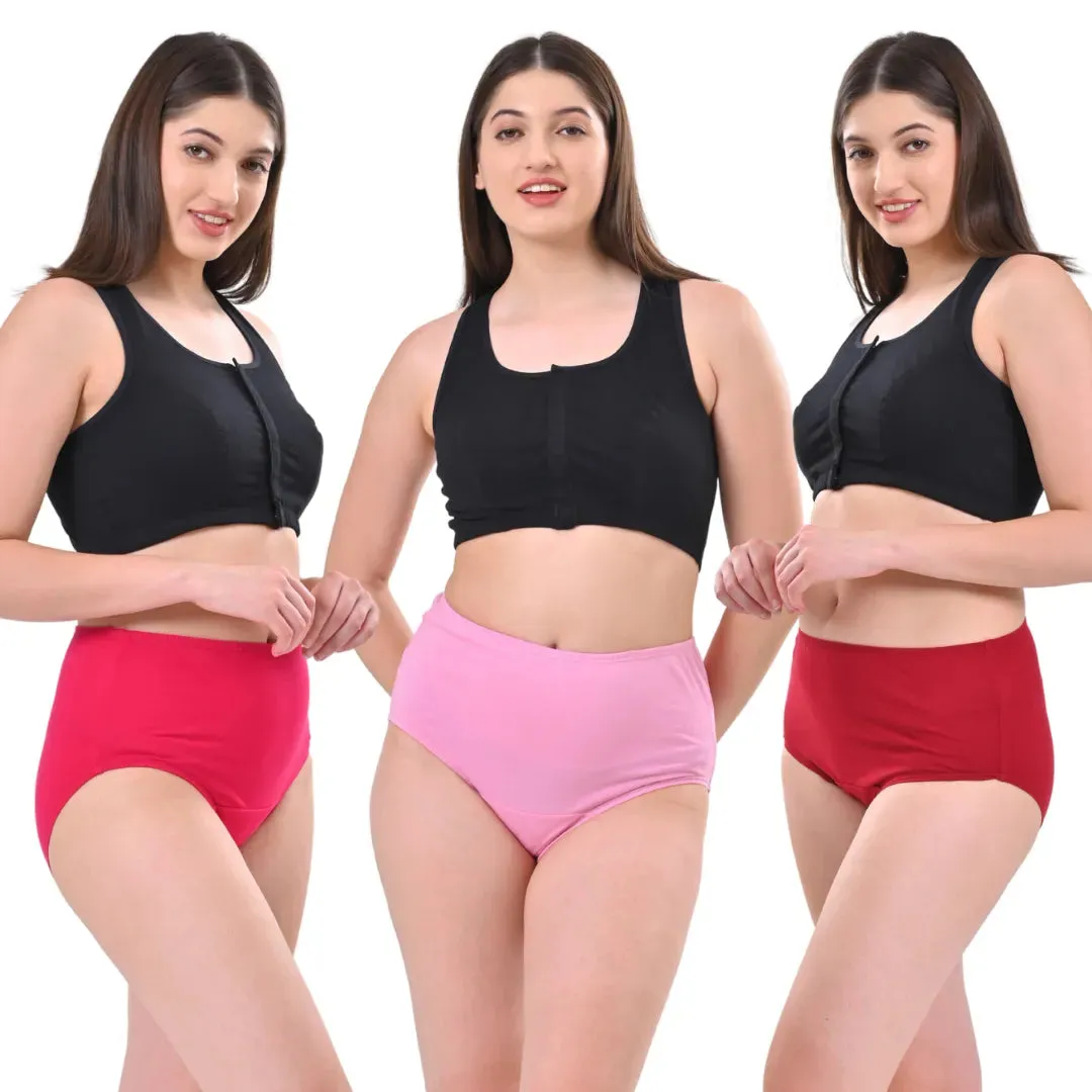 High Waisted Panties | Brief Cut | Full Butt & Hip Coverage | Flattens Belly, Slims & Shapes Silhouette | Soft Elastic At Waist, Leg Openings & Thigh Round | Friction Free & Rash Free | Pack Of 3