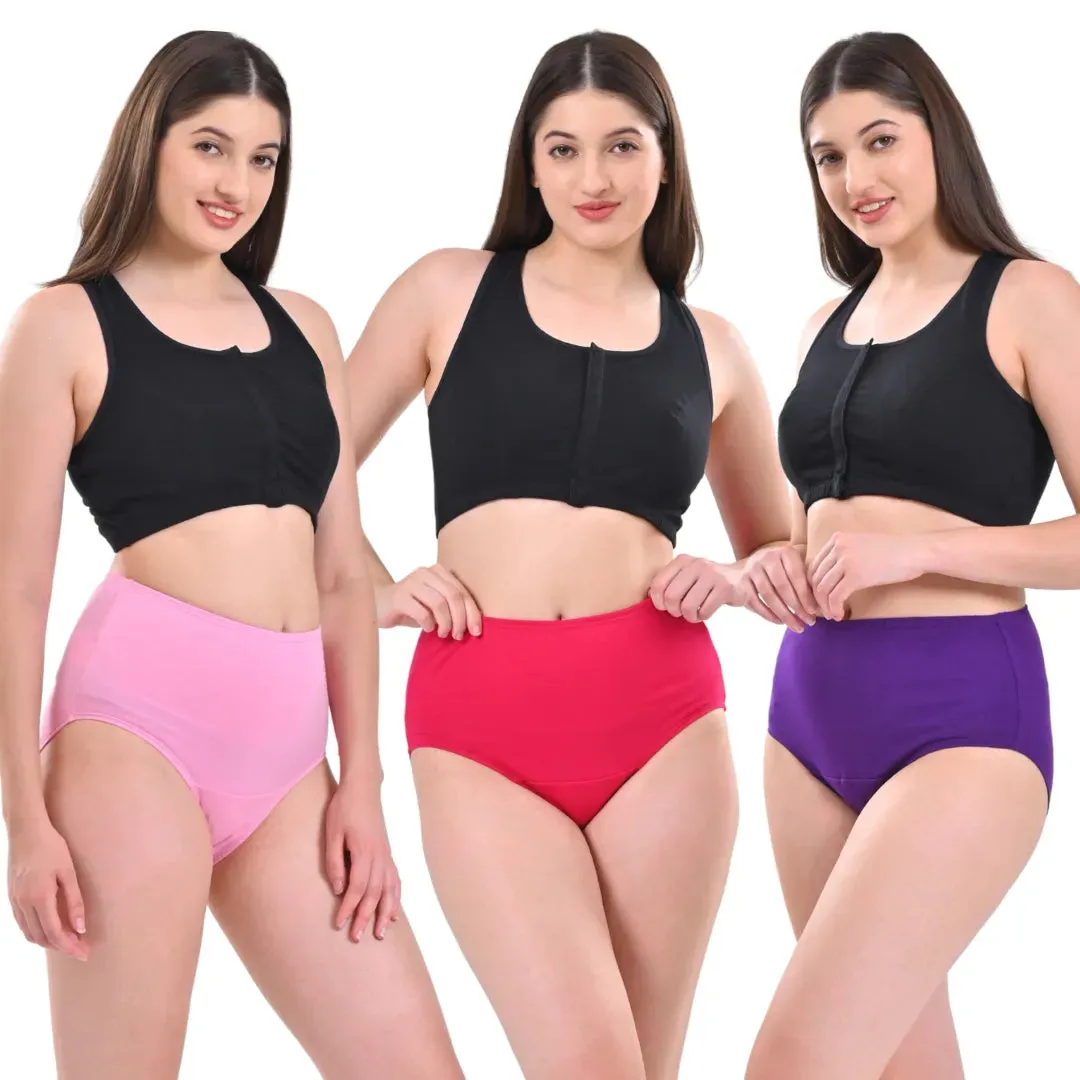 High Waisted Panties | Brief Cut | Full Butt & Hip Coverage | Flattens Belly, Slims & Shapes Silhouette | Soft Elastic At Waist, Leg Openings & Thigh Round | Friction Free & Rash Free | Pack Of 3