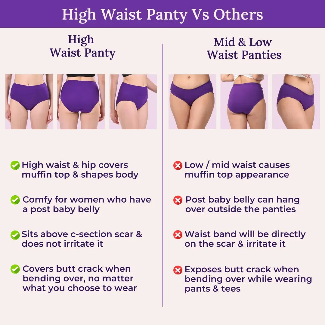 High Waisted Panties | Brief Cut | Full Butt & Hip Coverage | Flattens Belly, Slims & Shapes Silhouette | Soft Elastic At Waist, Leg Openings & Thigh Round | Friction Free & Rash Free | Pack Of 3