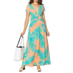 IMAN Women's Boho Chic Short Sleeve Knit Maxi Dress