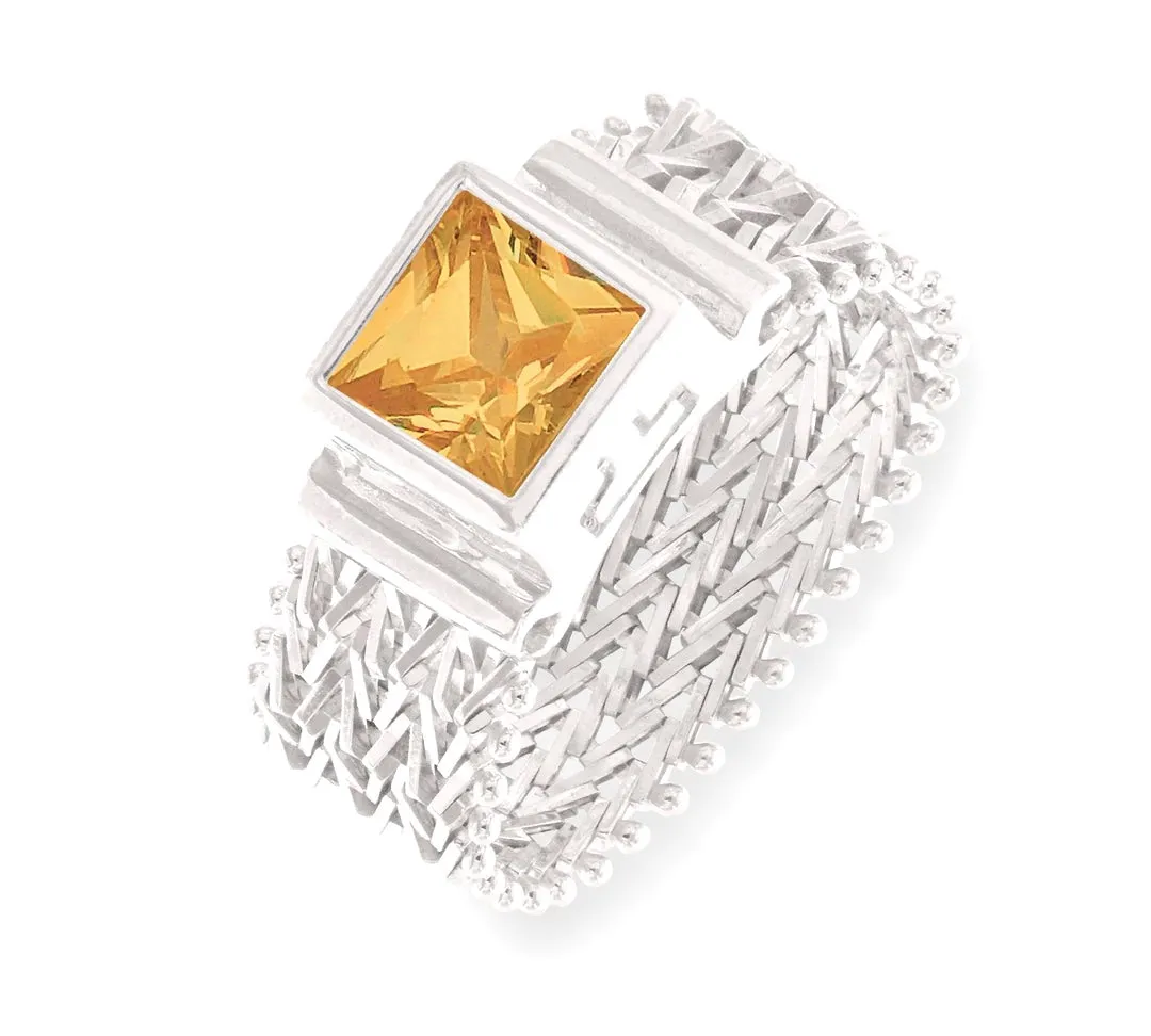 Imperial Silver Flexible Wheat Ring with Square Gemstone