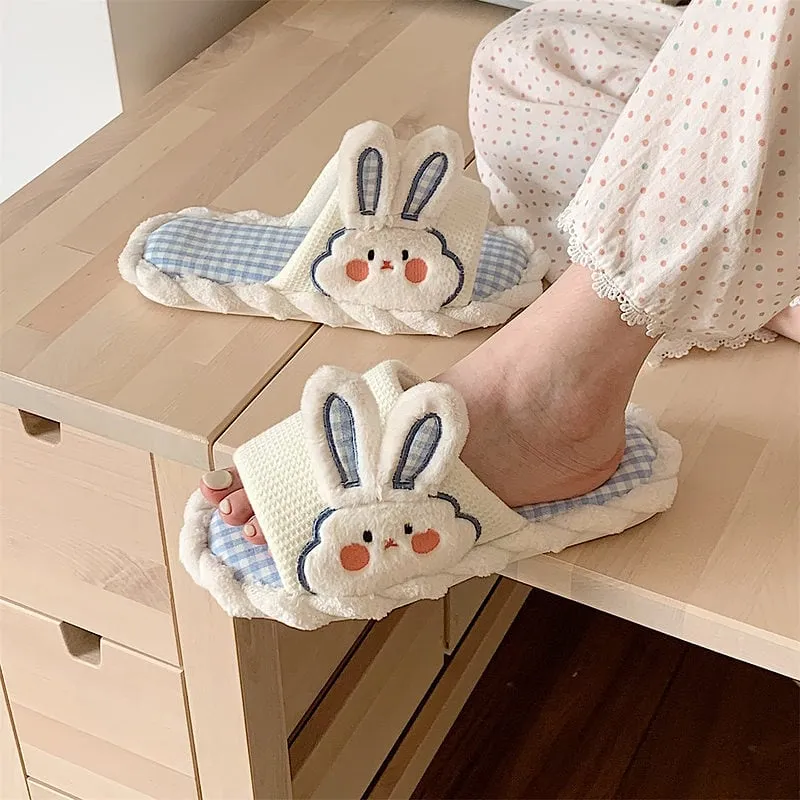 Kawaii Cartoon Bunny Lattice Casual Slippers