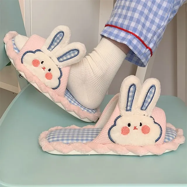 Kawaii Cartoon Bunny Lattice Casual Slippers