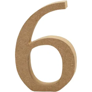 Large MDF Wooden Number 13 cm - Digit 6