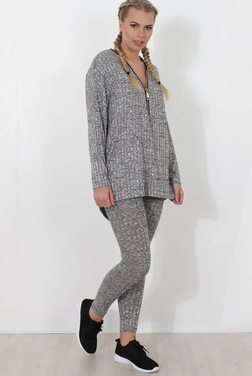 Light Grey V Neck Loungewear Set - Charlene