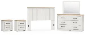 Linnocreek Queen Panel Headboard with Mirrored Dresser and 2 Nightstands
