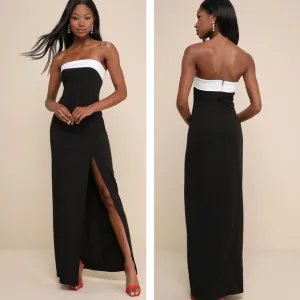 Lulus Elevated Element Color Block Strapless Maxi Dress Size Medium Old Money