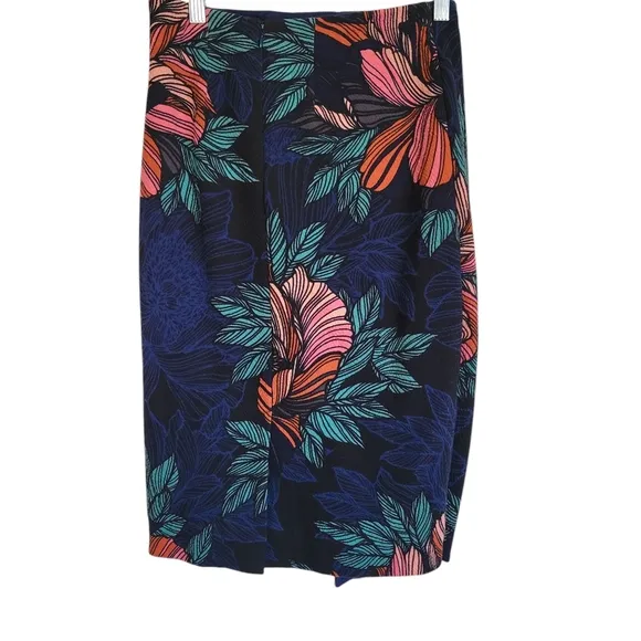 MAEVE Anthropologie Faux Wrap Pencil Skirt Navy Floral 4