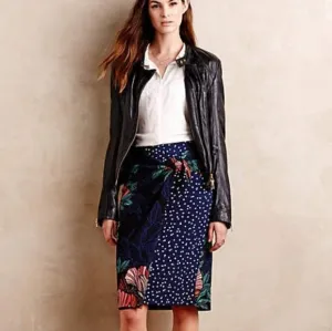 MAEVE Anthropologie Faux Wrap Pencil Skirt Navy Floral 4