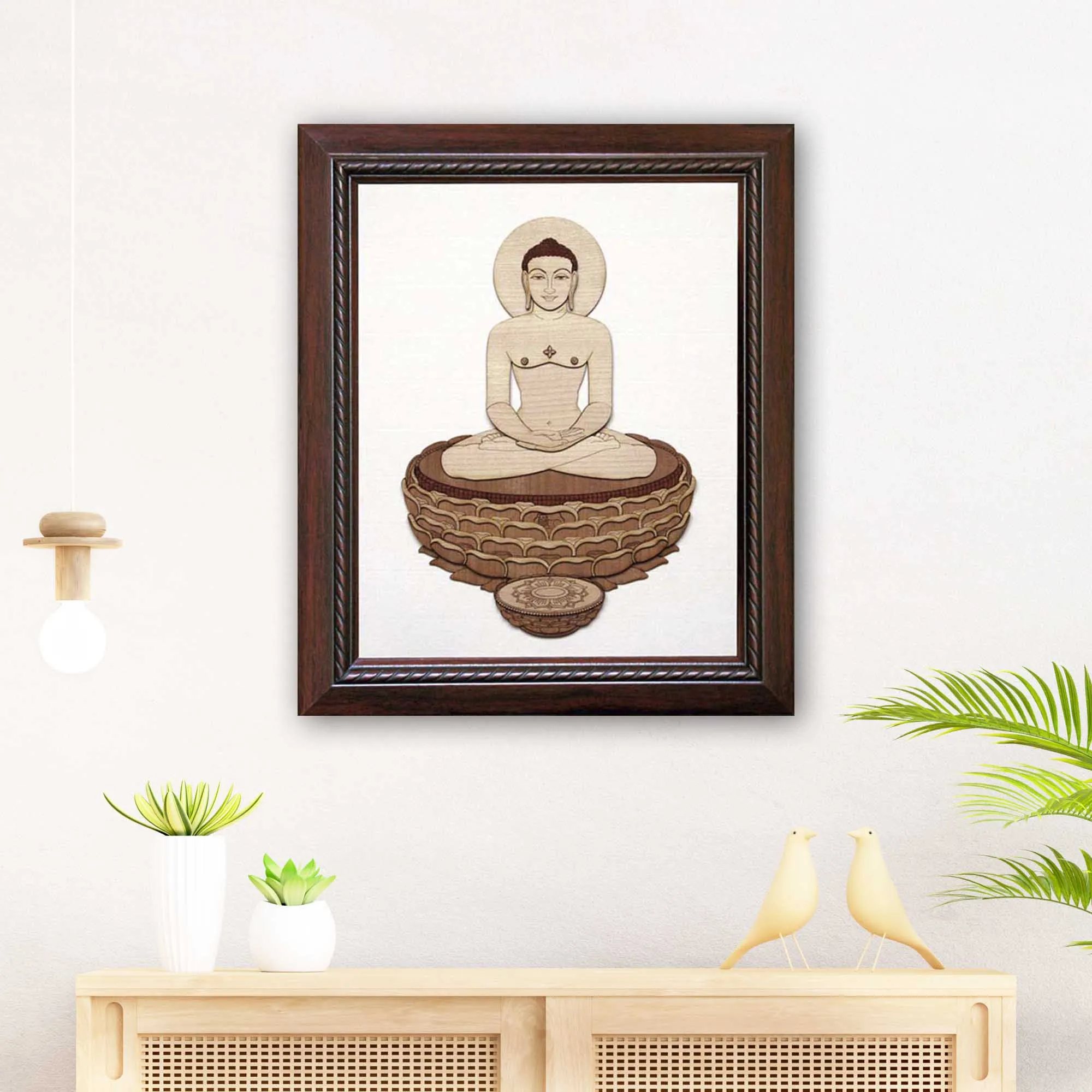 Mahavir Swami Wood Carving Wall Art, Wood Carving Frame, 3D Wall Art