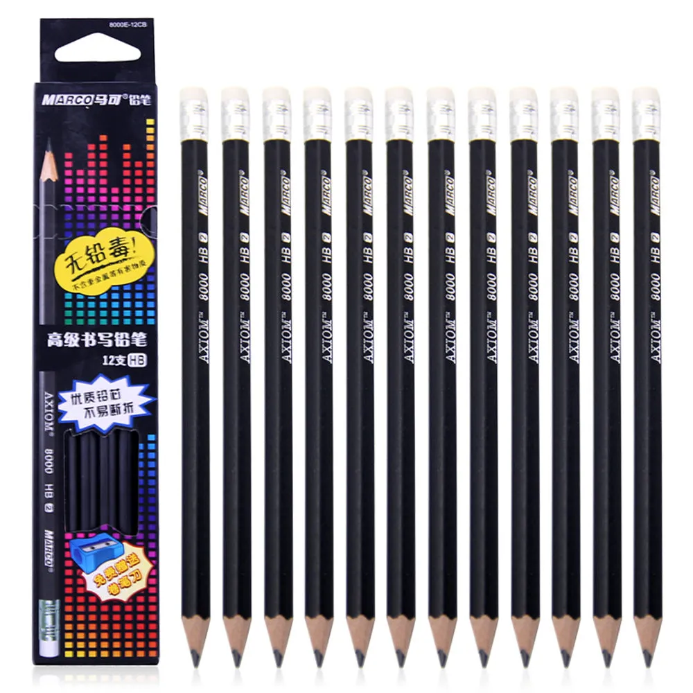 Marco High quality Profession Drawing pencil with rubber lapis- HB, 12pcs/set x2