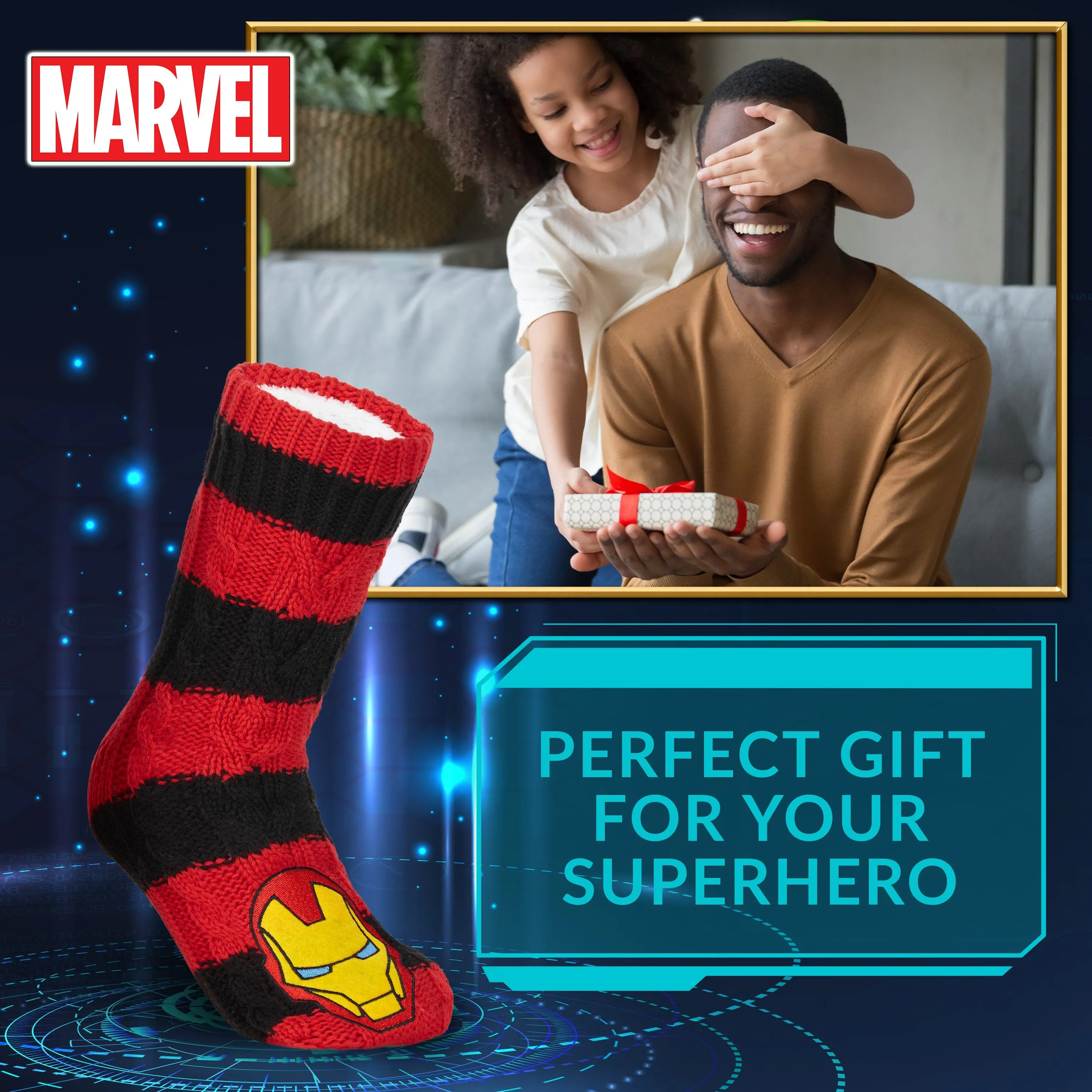 Marvel Fluffy Socks, Mens Slipper Socks, Iron Man Warm Knitted Socks
