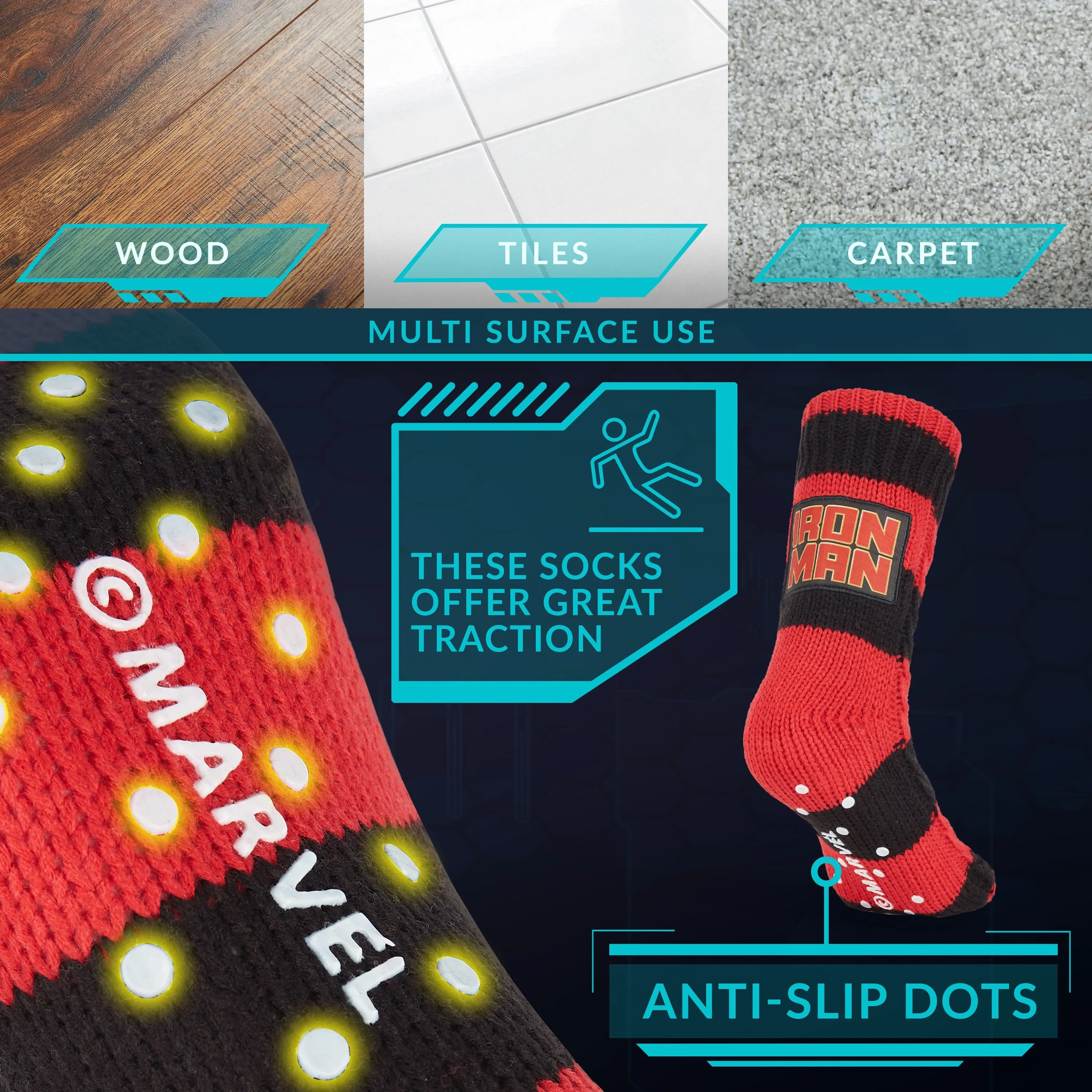 Marvel Fluffy Socks, Mens Slipper Socks, Iron Man Warm Knitted Socks