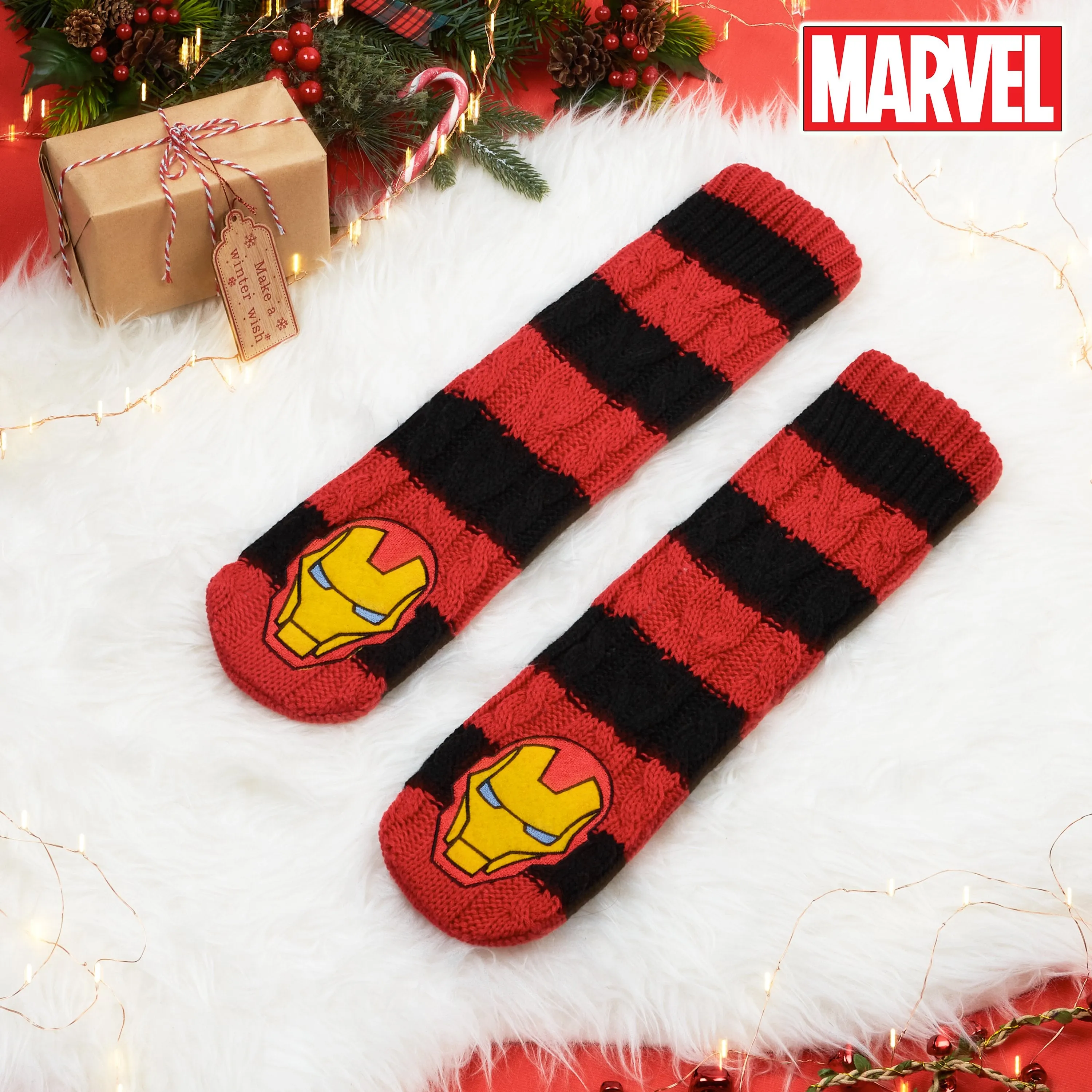Marvel Fluffy Socks, Mens Slipper Socks, Iron Man Warm Knitted Socks