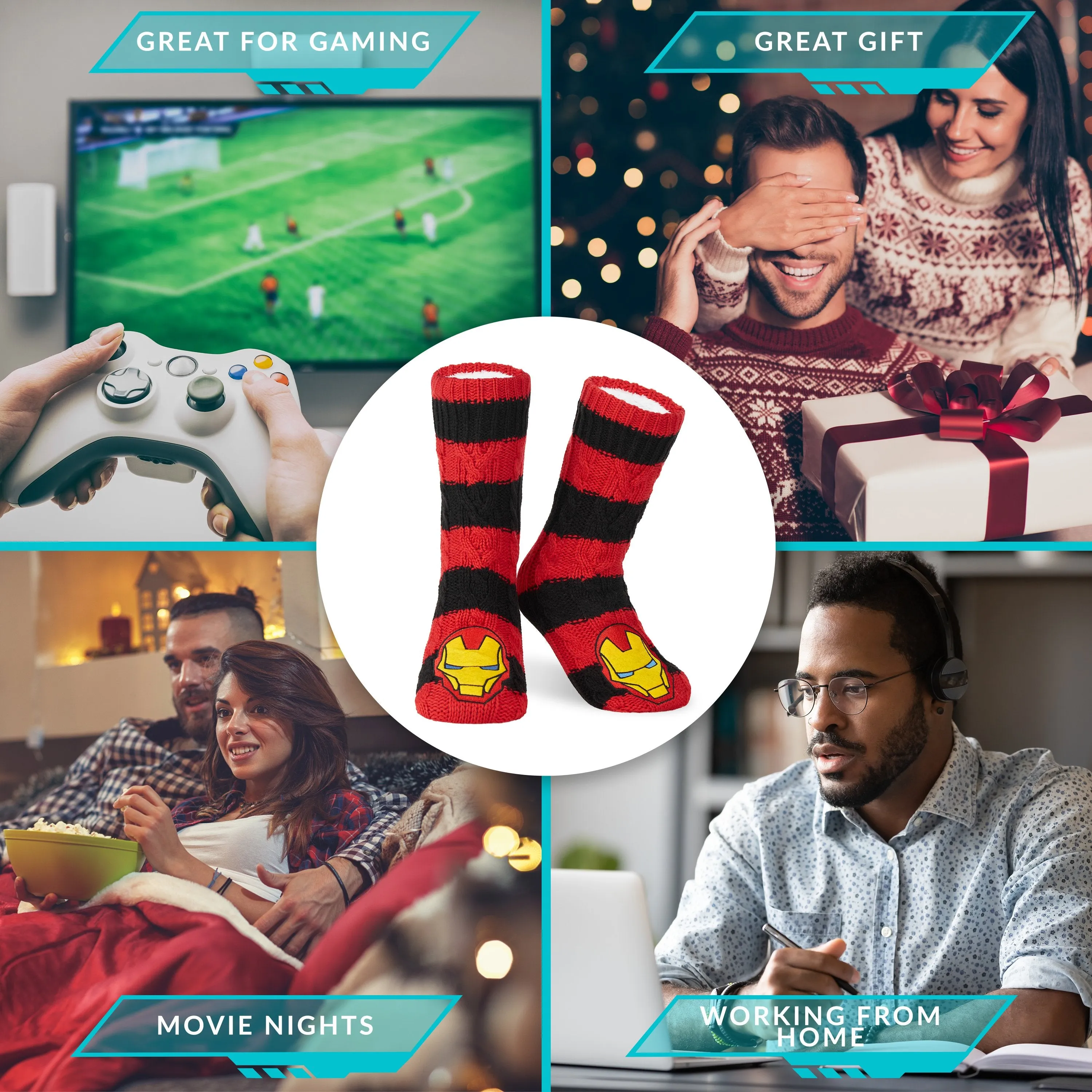 Marvel Fluffy Socks, Mens Slipper Socks, Iron Man Warm Knitted Socks