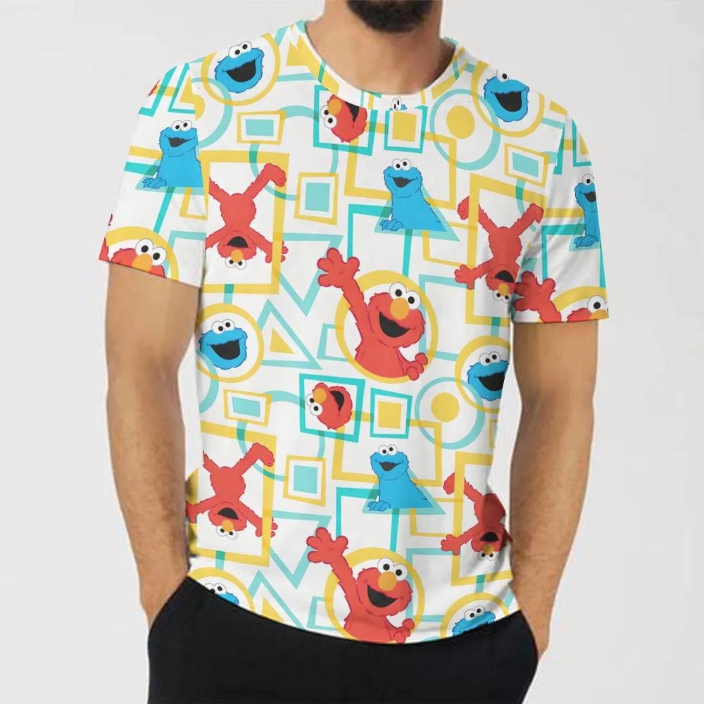 Men's Geometric Cartoon Character Round Neck Casual T-Shirt 2403000268