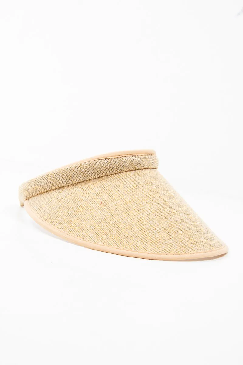 Natural Straw Woven Trim Detail Visor - Giana