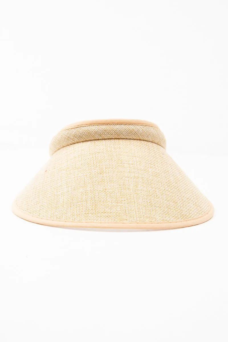 Natural Straw Woven Trim Detail Visor - Giana