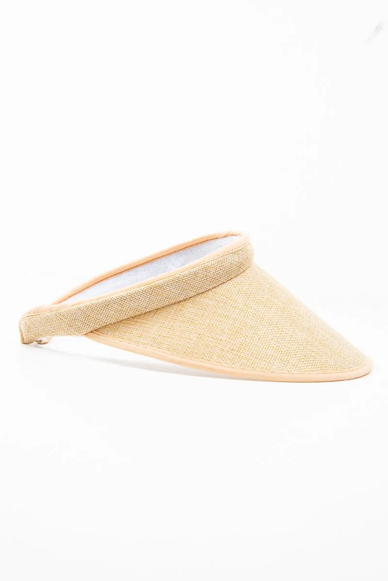 Natural Straw Woven Trim Detail Visor - Giana