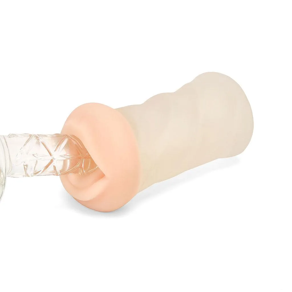 Neojoy - Transparant Dual Color Blowjob Handheld Masturbator - 0.29kg - Dual Color White Skin & Clear