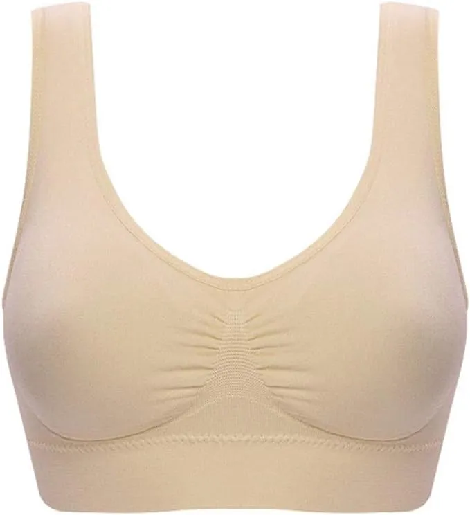 New Seamless Comfortable Sports Bra, Workout Wire free All Day Comfort Bra, Beige Sz L