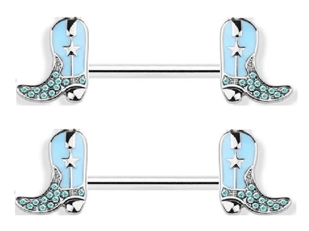 Nipple rings 316L Stainless Steel Cowboy boots Shield Bar