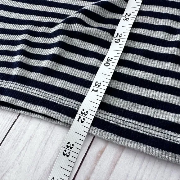 NWT Chico’s Zenergy Navy and Gray Striped Mockneck Midi Dress size Large