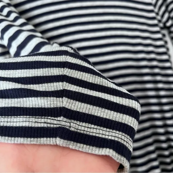 NWT Chico’s Zenergy Navy and Gray Striped Mockneck Midi Dress size Large