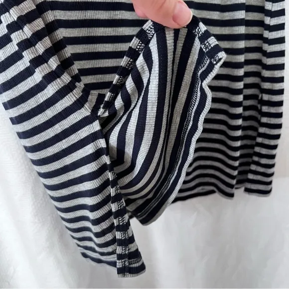 NWT Chico’s Zenergy Navy and Gray Striped Mockneck Midi Dress size Large