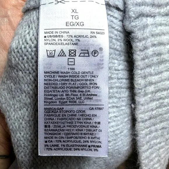 NWT Gap Maternity High Neck Oversized Tunic Sweater Dress Light Heather Grey XL