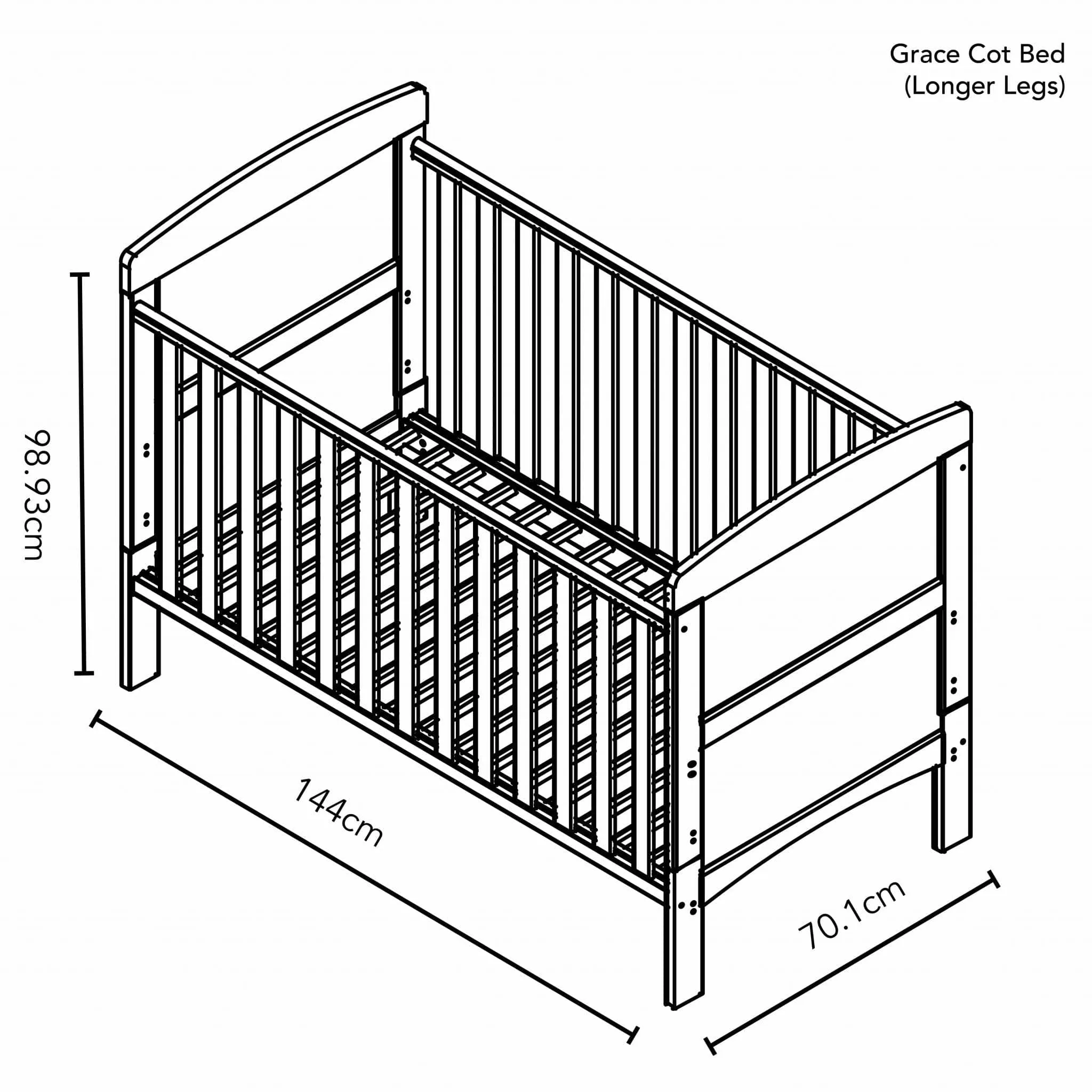 OBABY Warm Grey Grace Cot Bed - Direct Delivery
