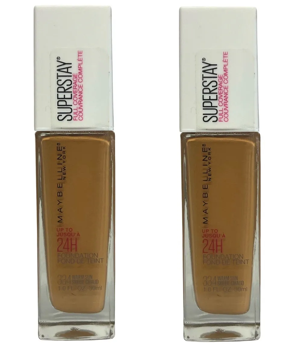 Pack of 2 Maybelline New York Superstay Full Coverage 24HR Liquid Foundation, Warm Sun 334