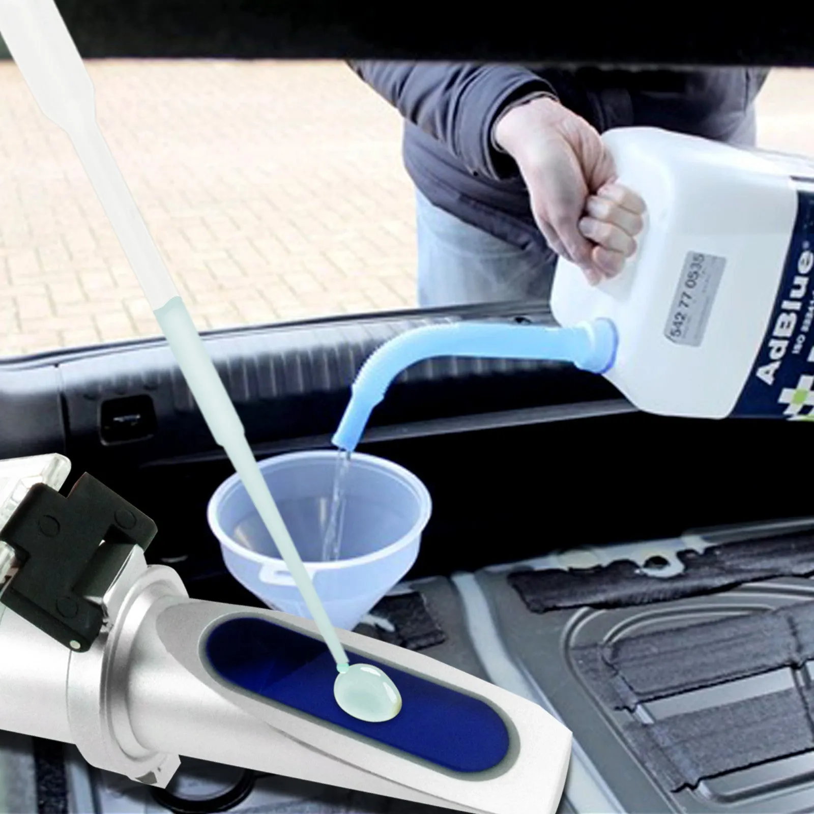 PD_22 Kibeland Refractometer for Car Operating Fluid with ATC, 5 Scales, AdBlue, Engine Coolants, Antifreeze, Cleaning Fluid, Battery Fluid, with EXTRA Mini USB Light