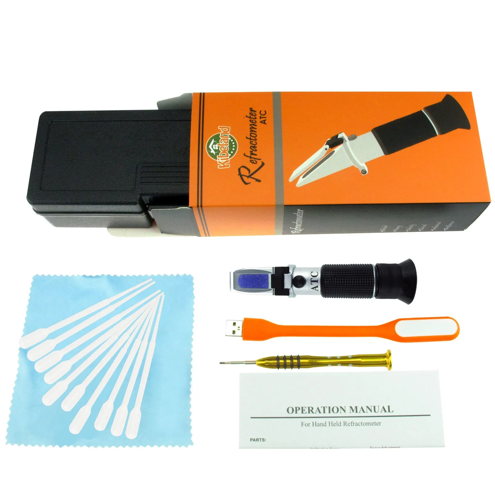PD_22 Kibeland Refractometer for Car Operating Fluid with ATC, 5 Scales, AdBlue, Engine Coolants, Antifreeze, Cleaning Fluid, Battery Fluid, with EXTRA Mini USB Light