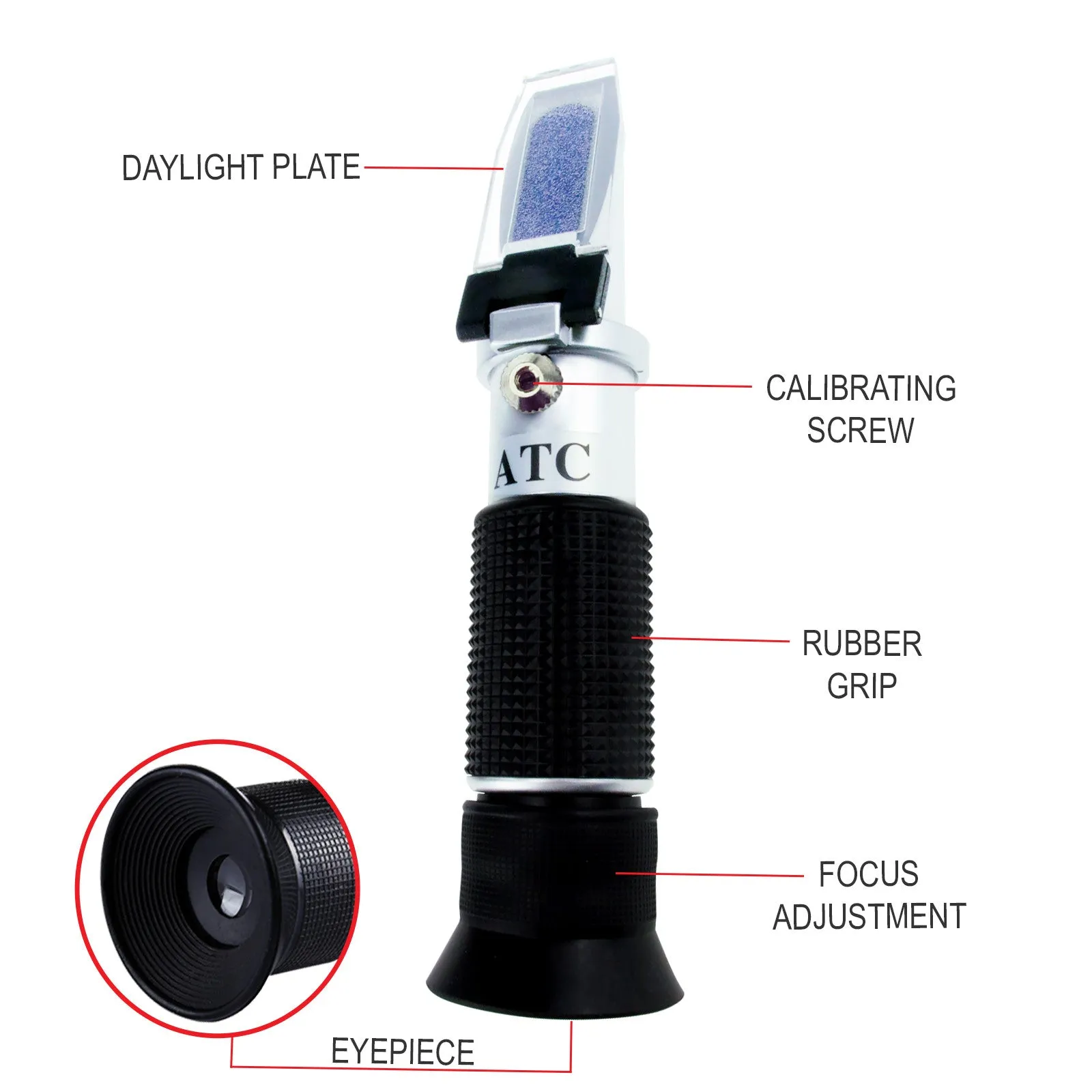 PD_22 Kibeland Refractometer for Car Operating Fluid with ATC, 5 Scales, AdBlue, Engine Coolants, Antifreeze, Cleaning Fluid, Battery Fluid, with EXTRA Mini USB Light
