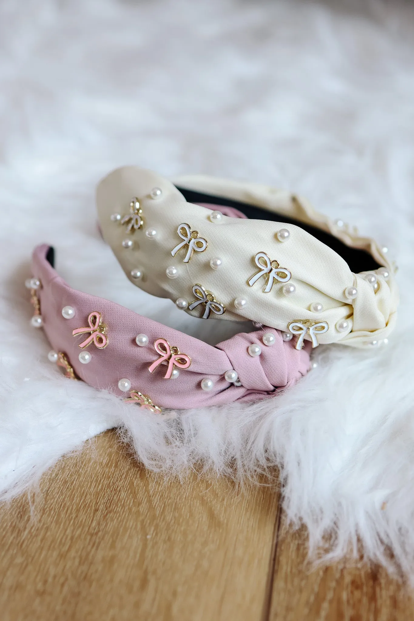 Pearl Bow Knot Headband - Off White