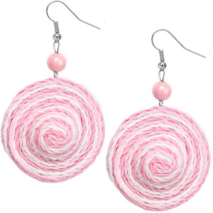 Pink Swirl Bead Woven Dangle Earrings