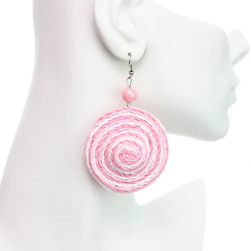Pink Swirl Bead Woven Dangle Earrings