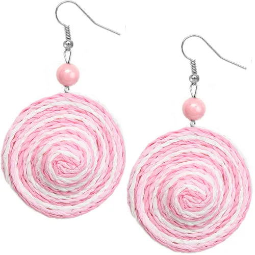 Pink Swirl Bead Woven Dangle Earrings