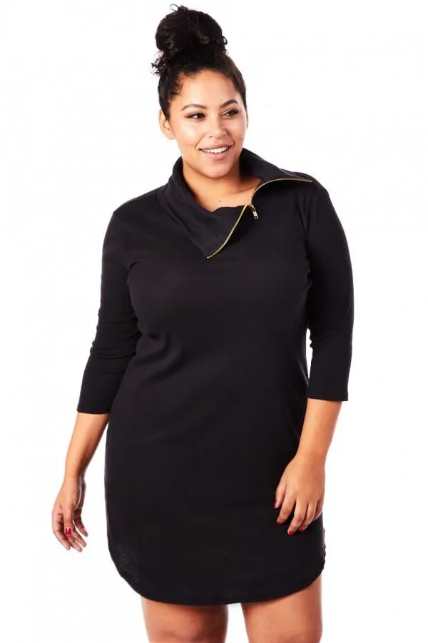 Plus Size Cozy Zip Turtleneck Dress