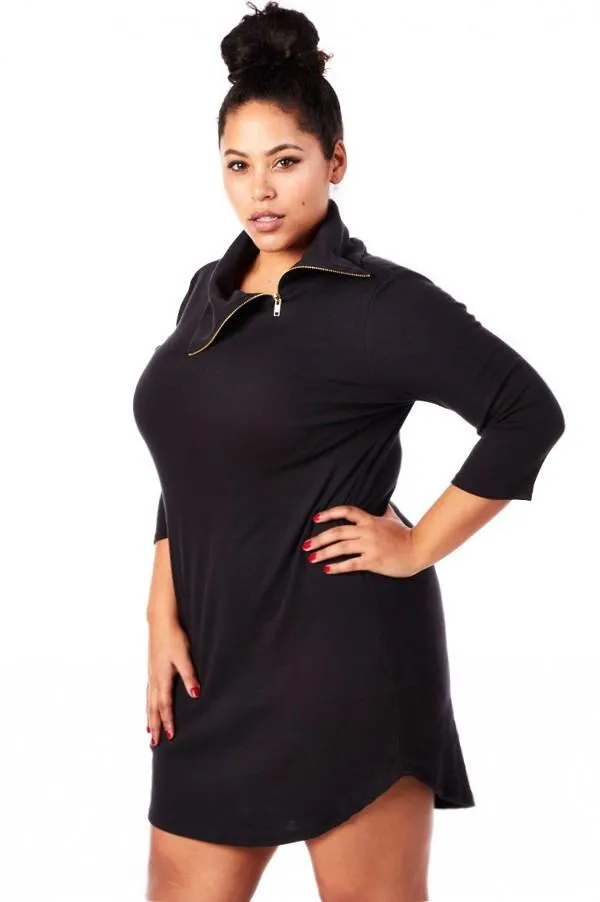 Plus Size Cozy Zip Turtleneck Dress