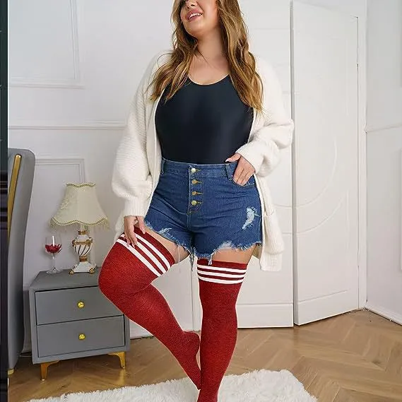 Plus Size Womens Thigh High Socks for Thick Thighs- Extra Long & Thick Over the Knee Stockings- Leg Warmer Boot Socks